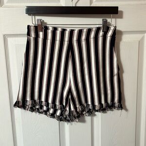 Abbeline (Francesca’s) blue/pink/white stripe raw hem shorts size S - RUNS SMALL